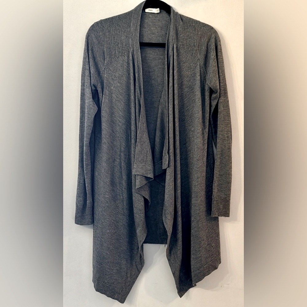 Vince small gray waterfall open front lightweight midlength cardigan sweater